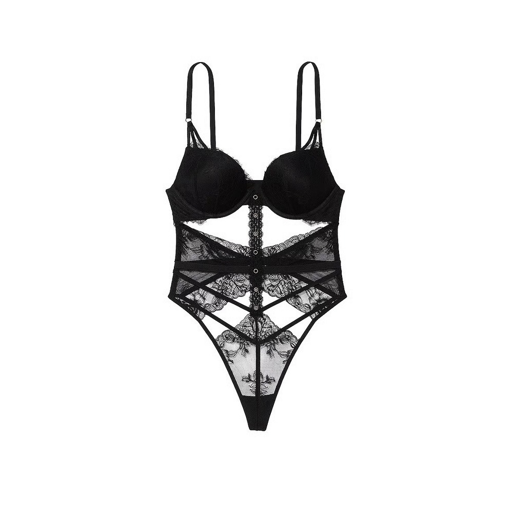 Victoria Secret Bombshell Black Lace & Grommet Push-Up Teddy Size‎ Xtra Large XL